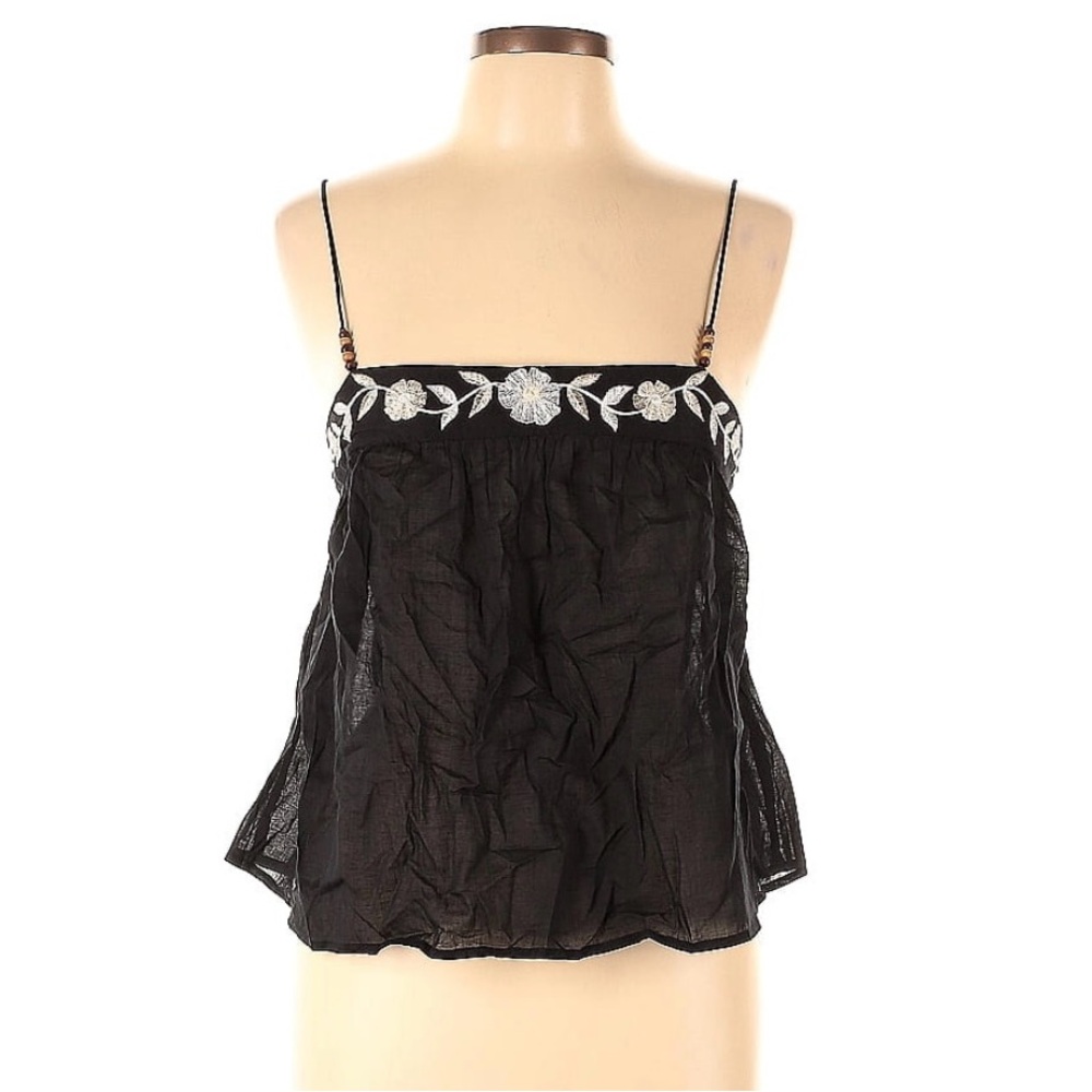 Love Notes Black Floral Tank, size Small, wooden beads, NWT‎
